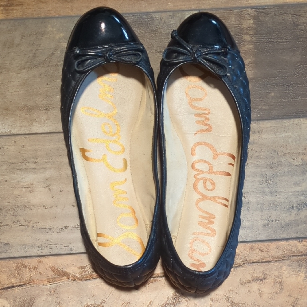 Sam Edelman Black Quilted Flats with Bow Detail